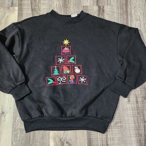 Festive Black Crewneck Sweater with Holiday Design